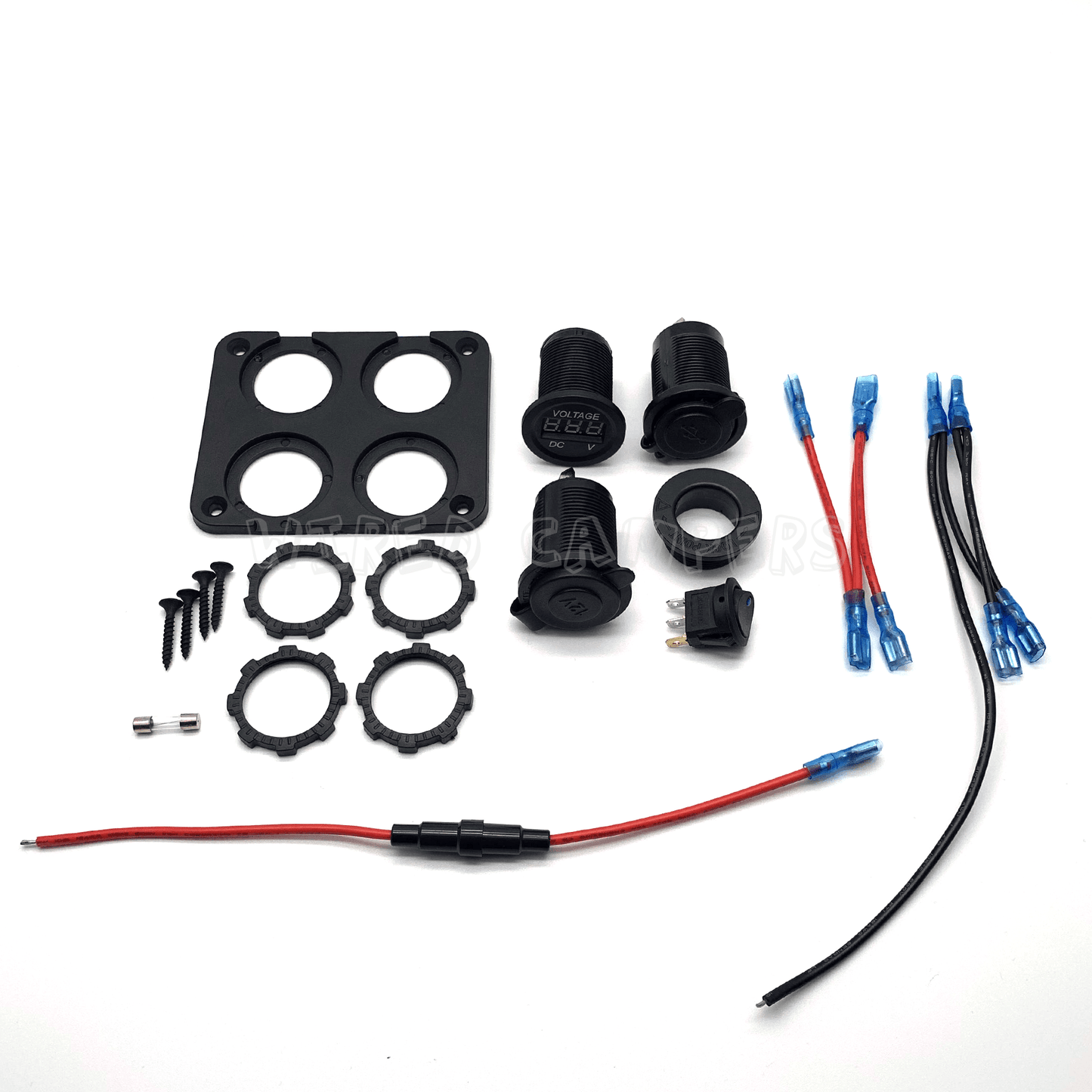 12V Camper/Caravan Switched Panel - USB Voltmeter 12V Socket - Wired Campers Limited