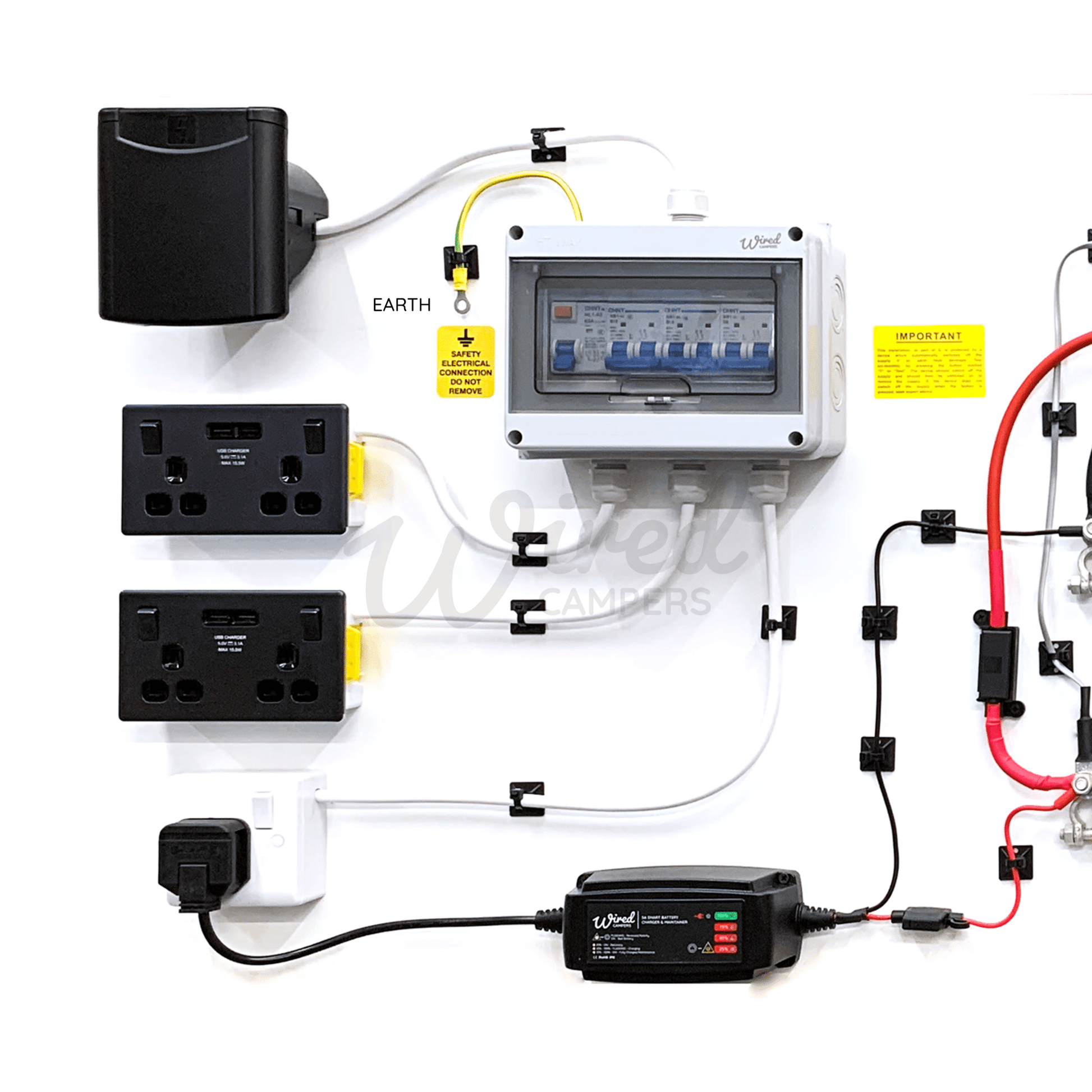 12V DC - DC & 240V Mains Hook Up & Mini Off Grid 3000W Inverter Complete Camper Van Kit - Wired Campers Limited