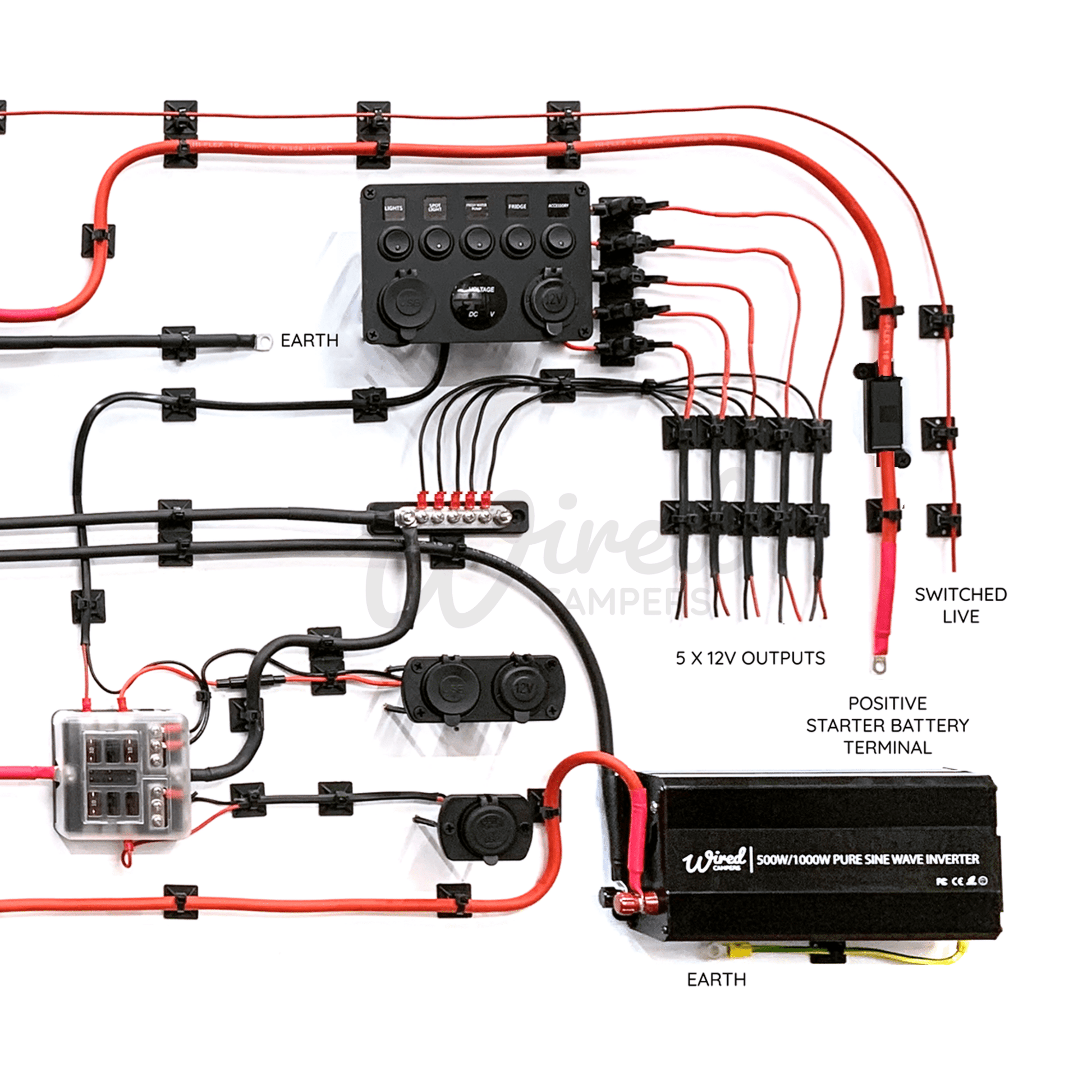 12V DC - DC & 240V Mains Hook Up & Mini Off Grid 3000W Inverter Complete Camper Van Kit - Wired Campers Limited