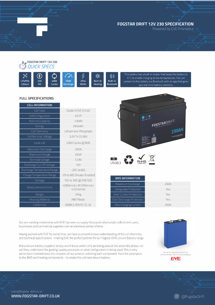 Fogstar Drift 12V 230AH beheizte Lithium-LiFePO4-Freizeitbatterie