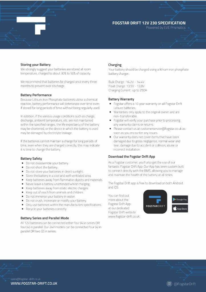 Fogstar Drift 12V 230AH Heated Lithium LiFePO4 Leisure Battery W/Bluetooth - Wired Campers Limited