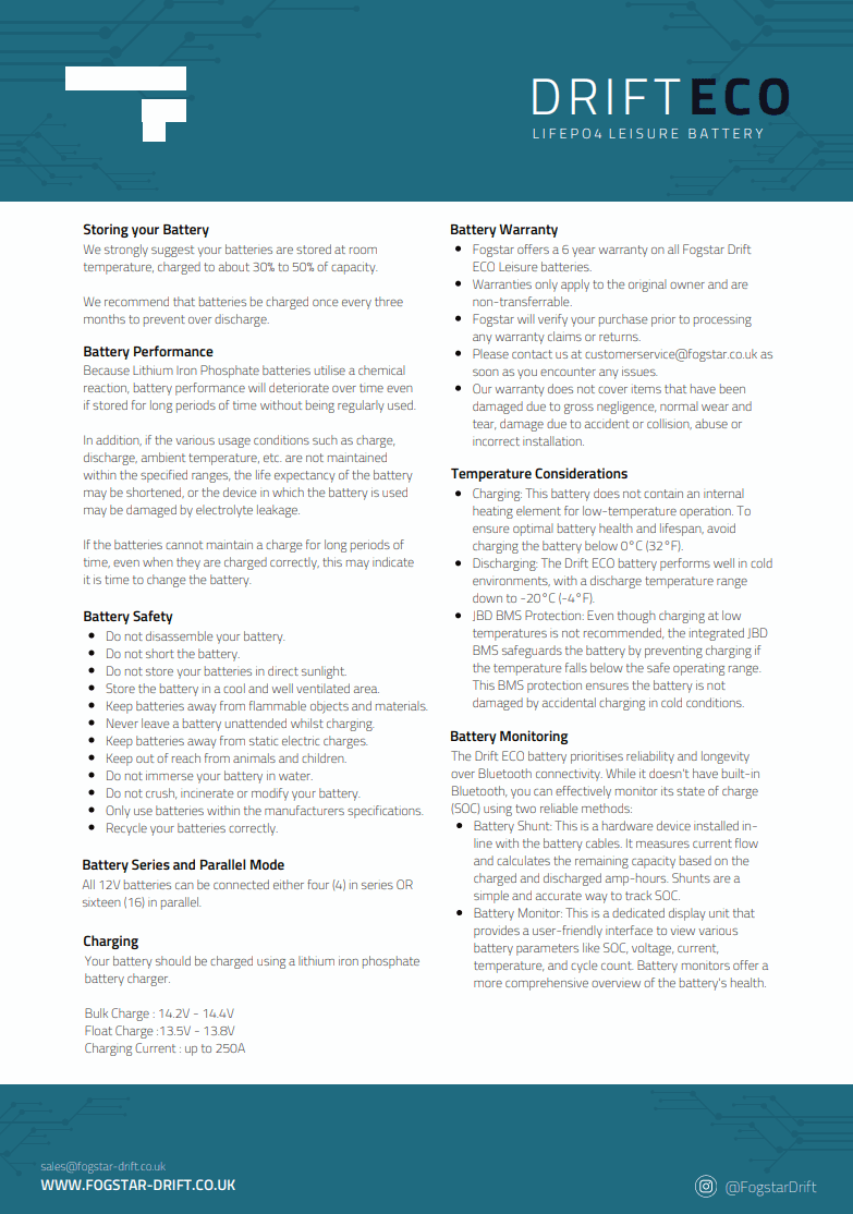 Fogstar Drift ECO 12V 305AH Lithium LiFePO4 Leisure Battery - Wired Campers Limited