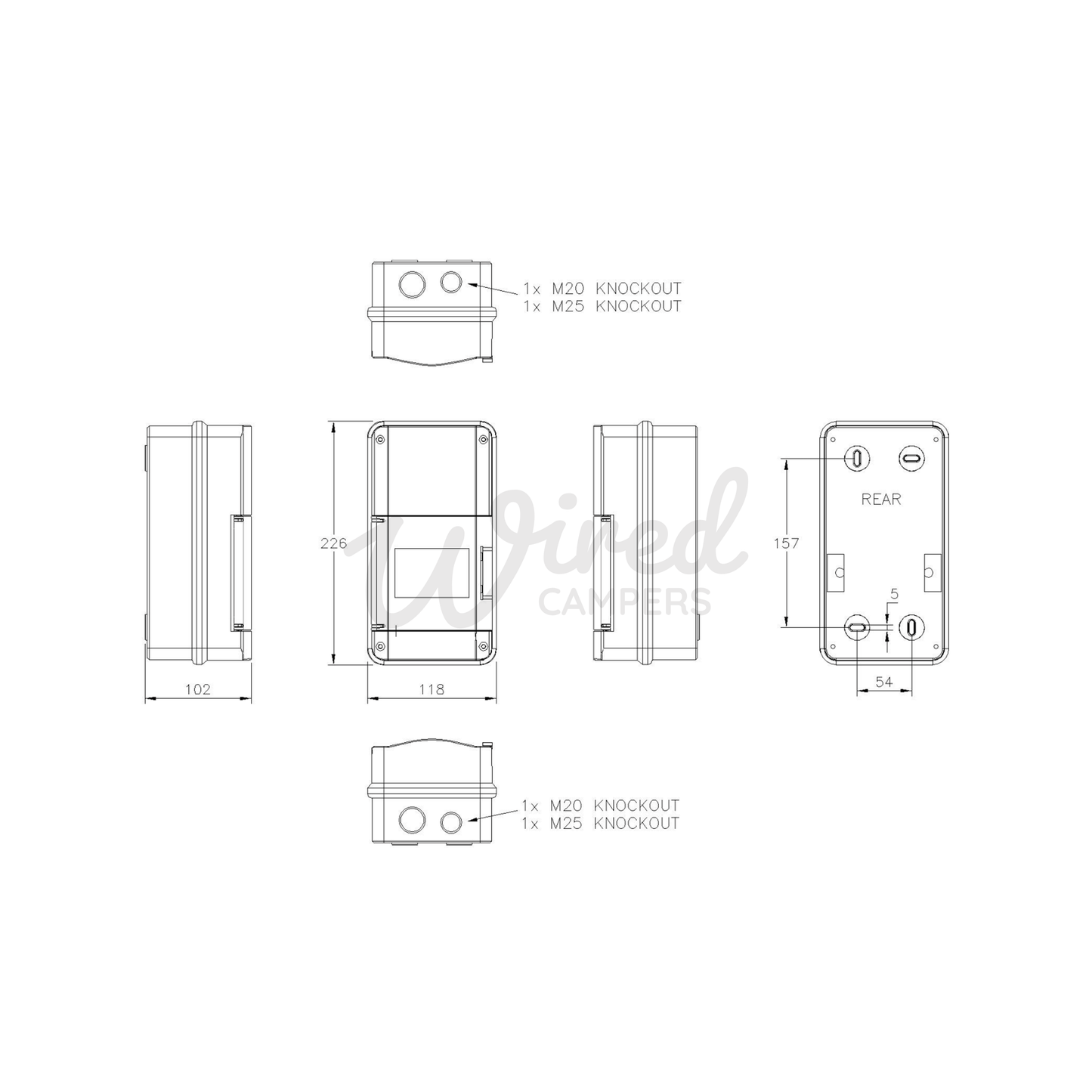 Lewden 4/55ENC 4 Module IP55 Consumer Unit Mains Enclosure - Wired Campers Limited