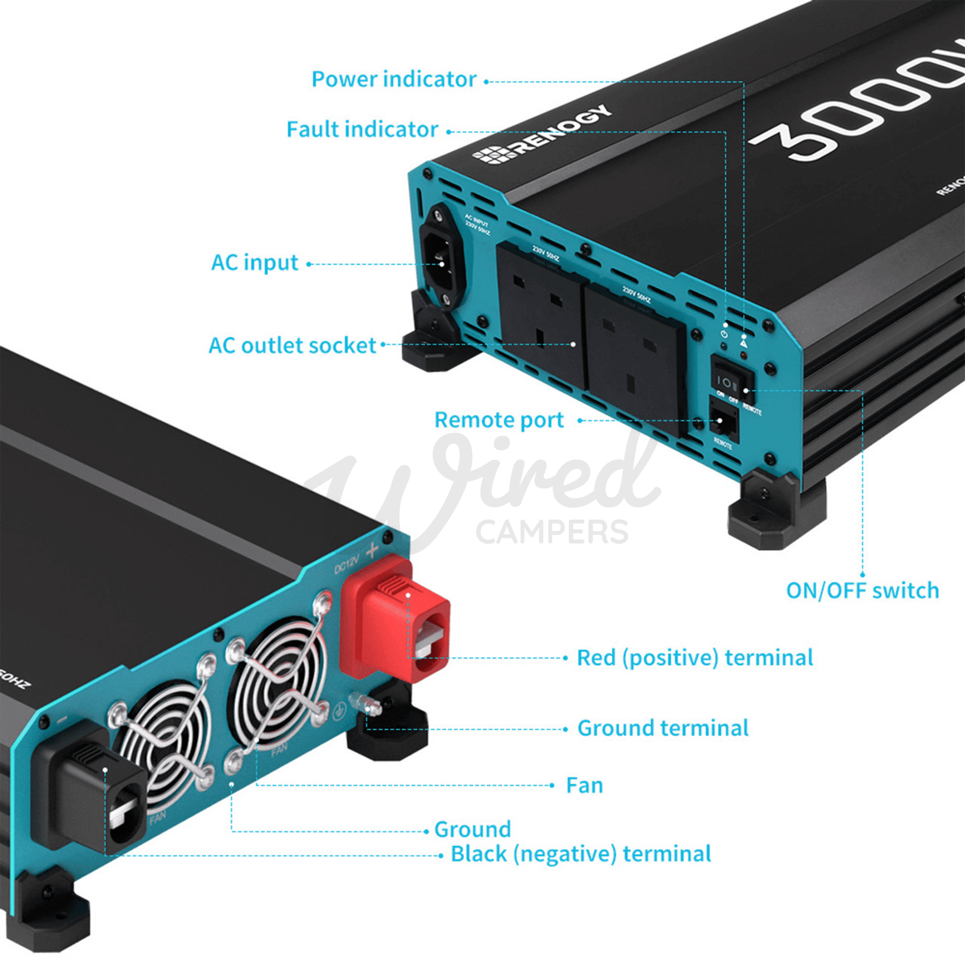 RENOGY 3000W Pure Sine Wave 230V Mains Inverter With UPS Function & Remote - Wired Campers Limited